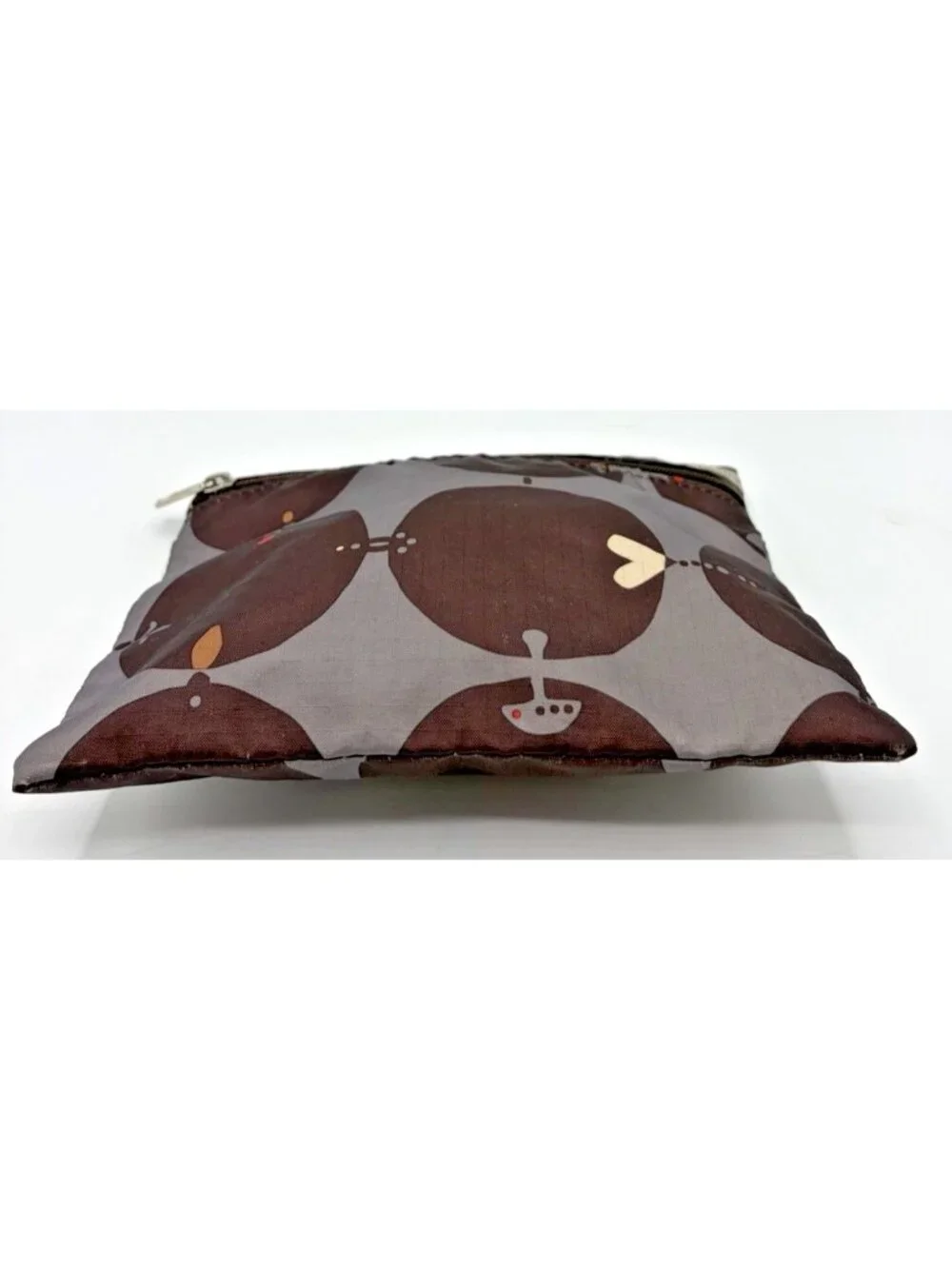 LeSportsac Gray Mod Geometric Mushroom Print Zipper Pouch Cosmetic Bag Boho